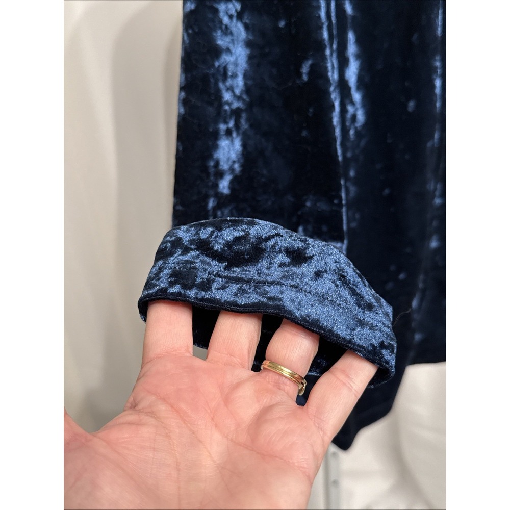 David Dart Blue Crushed Velvet Open Front Cardigan Jacket Blazer M Gently Loved - Picture 3 of 8